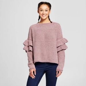 Mossimo Supply Co. Purple Chenille Knit Sweater with Ruffle Sleeves